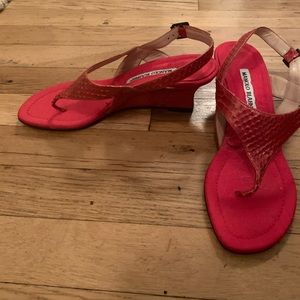 manolo blahnik red snakeskin sandals